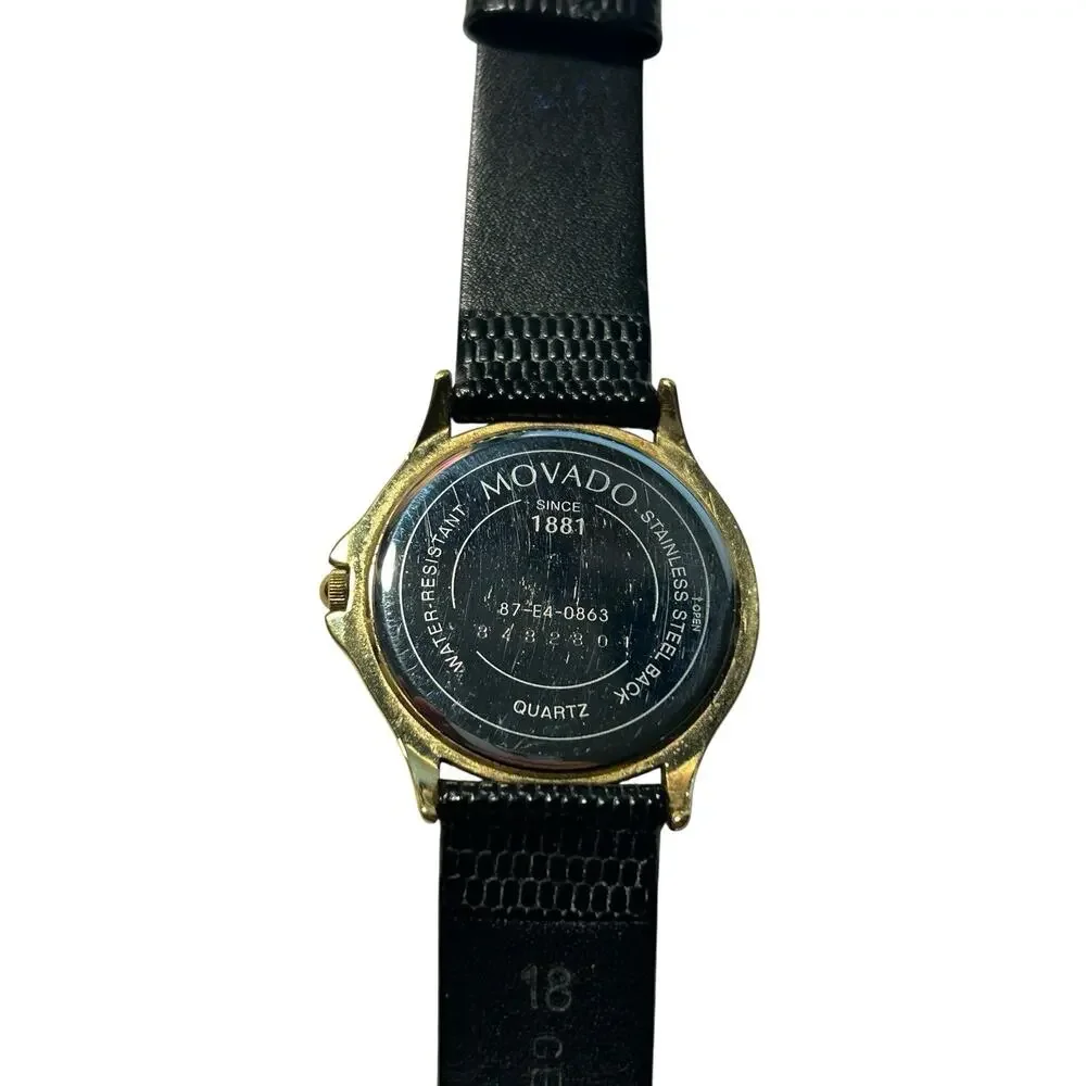 Movado Museum Black Leather Strap Gold Metal Cace Watch 87-E4-0863 Without Box